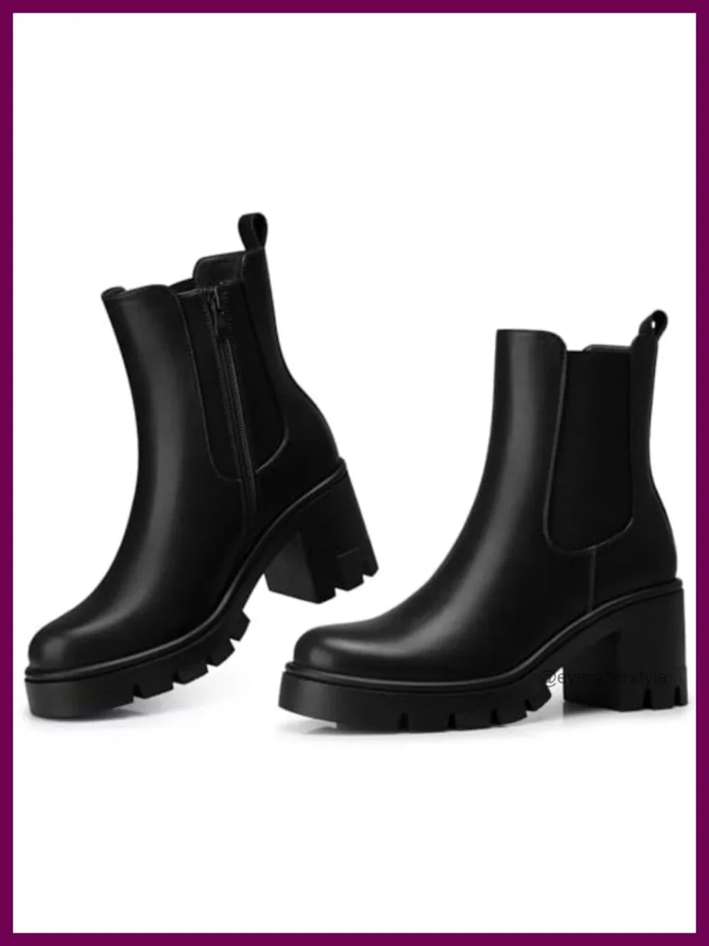 Women's Chelsea Ankle Boots Chunky Platform 2.9 Inch Heel PU Leather Lug Sole
